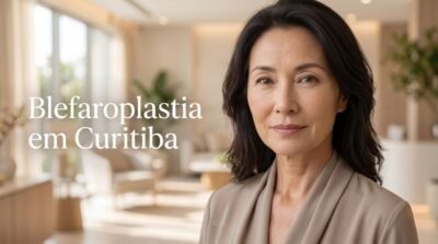 Mulher com olhar iluminado e descansado após realizar a cirurgia de blefaroplastia para correção de pálpebras caídas e bolsas de gordura.